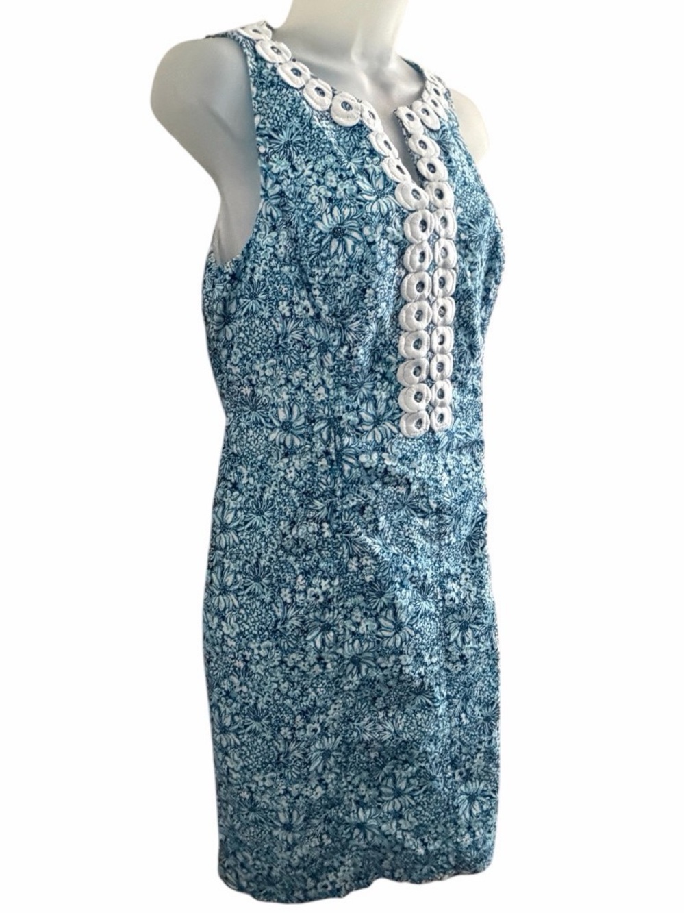 Lilly Pulitzer Guliana Stretch Shift Dress Blooming Together Blue White *No Belt - Picture 4 of 10